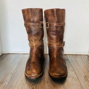 Bed Stu Womens Hand Crafted Brown Leather Tall Zipper Biker Boots, 8 M.